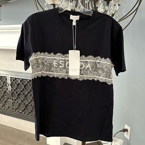New Escada Sport dark blue t-shirt tee XS with lace